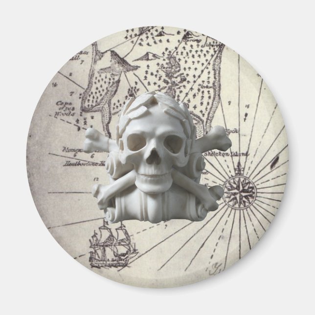 Imán Treasure Island Skull & Bones Pirate Fridge Magnet (Frente)