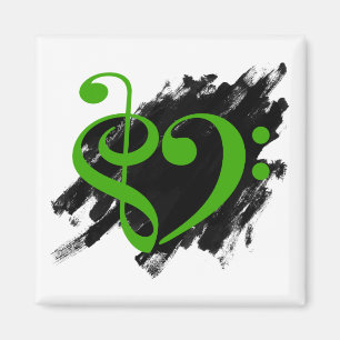 Imán Treble and Bass Clef Musical Heart Green