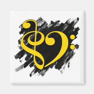 Imán Treble and Bass Clef Musical Heart Yellow