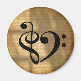 Imán Treble Clef Bass Clef Hearf Golden Sheet Music