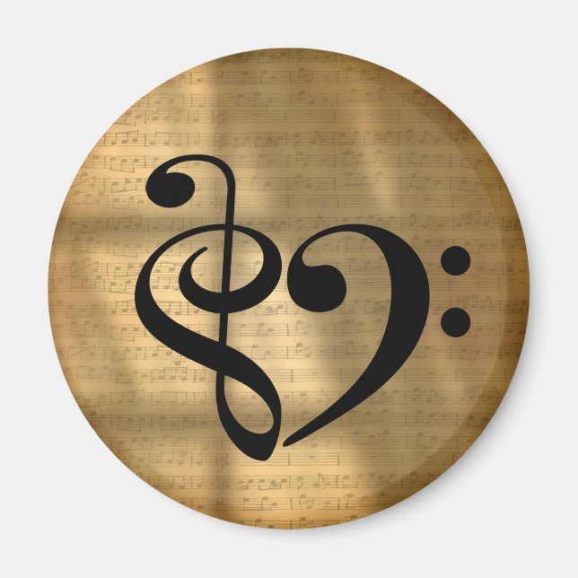 Imán Treble Clef Bass Clef Hearf Golden Sheet Music (Frente)