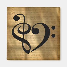 Imán Treble Clef Bass Clef Hearf Golden Sheet Music