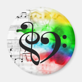Imán Treble Clef Bass Clef Hearf Watercolor Sheet Music