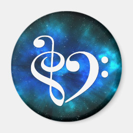 Imán Treble Clef Bass Clef Heart Blue Burst Nebula
