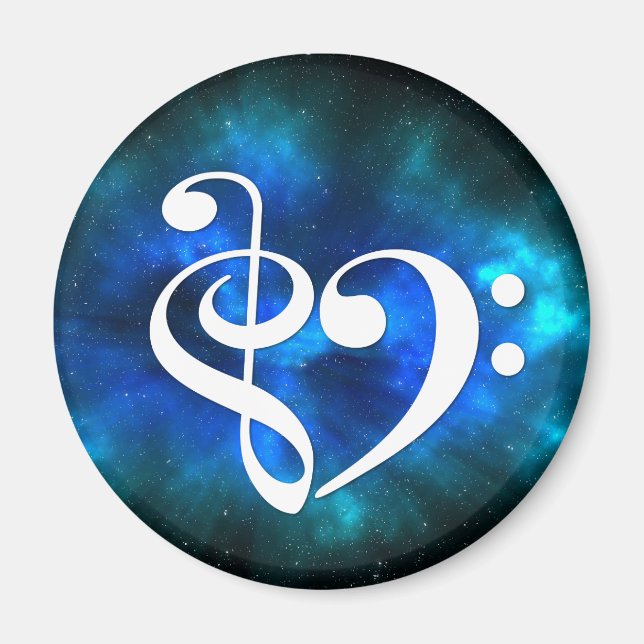 Imán Treble Clef Bass Clef Heart Blue Burst Nebula (Frente)