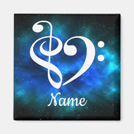 Imán Treble Clef Bass Clef Heart Blue Nebula Personaliz