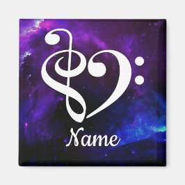 Imán Treble Clef Bass Clef Heart Blue Nebula Personaliz