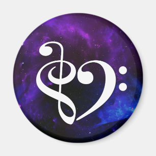 Imán Treble Clef Bass Clef Heart Purple Blue Nebula