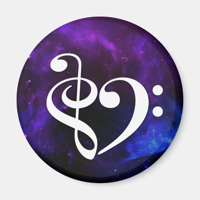 Imán Treble Clef Bass Clef Heart Purple Blue Nebula (Frente)