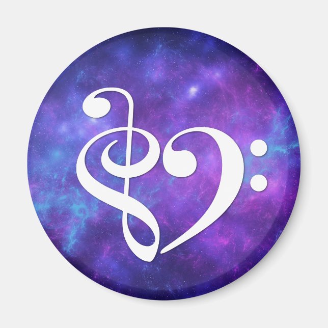 Imán Treble Clef Bass Clef Heart Purple Verde azulada n (Frente)