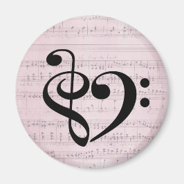 Imán Treble Clef Bass Clef Heart Vintage Sheet Music