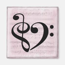 Imán Treble Clef Bass Clef Heart Vintage Sheet Music