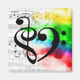 Imán Treble Clef Bass Clef Heart Vintage Sheet Music