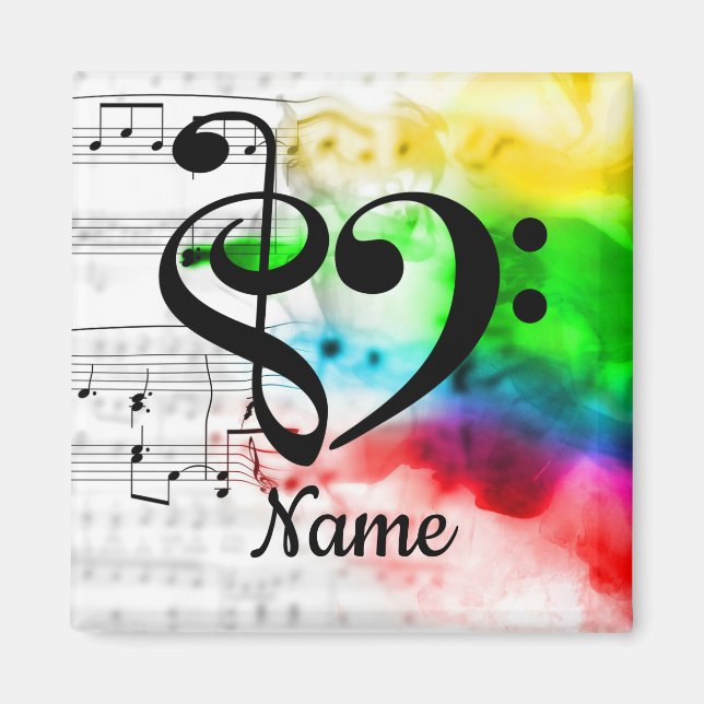 Imán Treble Clef Bass Clef Music Heart Personalizado (Frente)