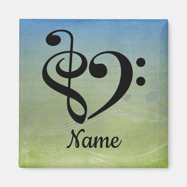 Imán Treble Clef Bass Clef Music Heart Personalizado (Frente)