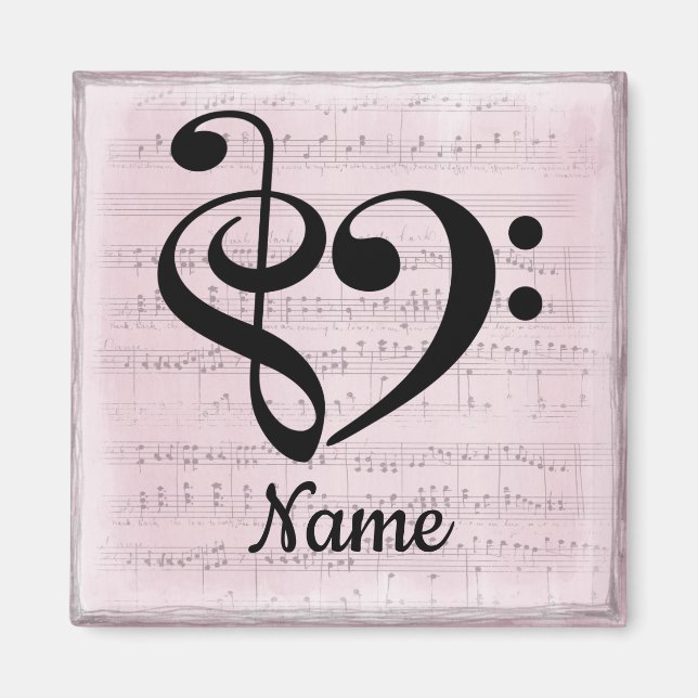 Imán Treble Clef Bass Clef Music Heart Personalizado (Frente)
