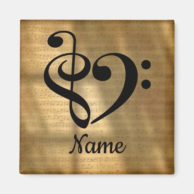 Imán Treble Clef Bass Clef Music Heart Personalizado (Frente)