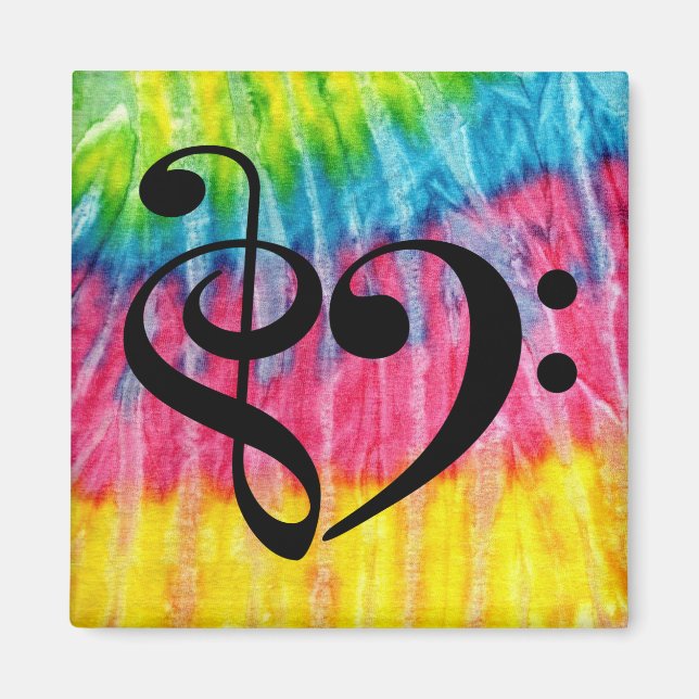 Imán Treble Clef Bass Clef Music Heart Rainbow Tie-Dye (Frente)