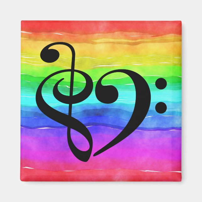 Imán Treble Clef Bass Clef Musical Corazón Arcoiris Str (Frente)