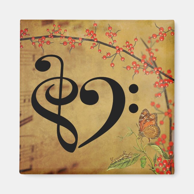 Imán Treble Clef Bass Clef Musical Heart Sheet Music (Frente)