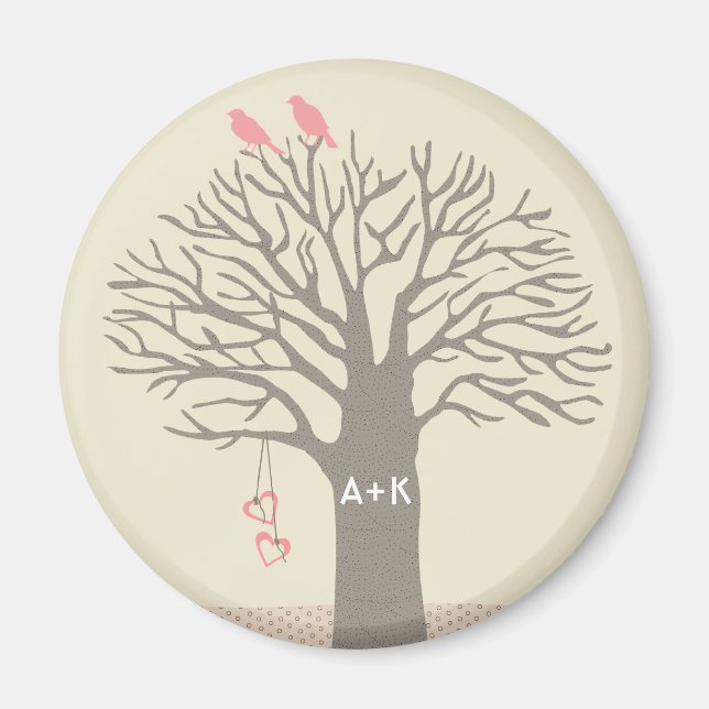 Imán Tree Love Birds Love Initials Personalizado Magnet (Frente)