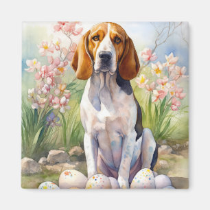Imán Treeing Walker Coonhound con huevos de Pascua fest