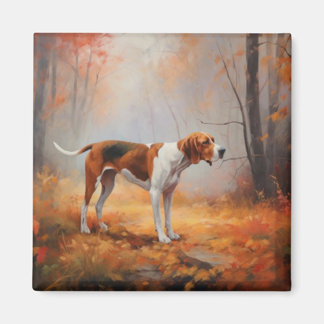 Imán Treeing Walker Coonhound in Autumt Leaves fall (Frente)