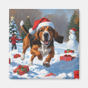 Imán Treeing Walker Coonhound Nieve con Sombrero de Nav