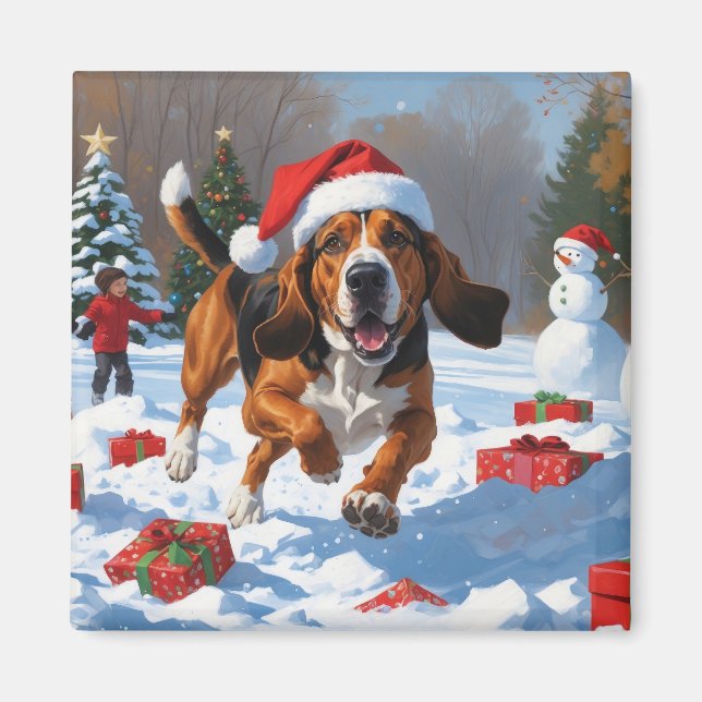 Imán Treeing Walker Coonhound Nieve con Sombrero de Nav (Frente)