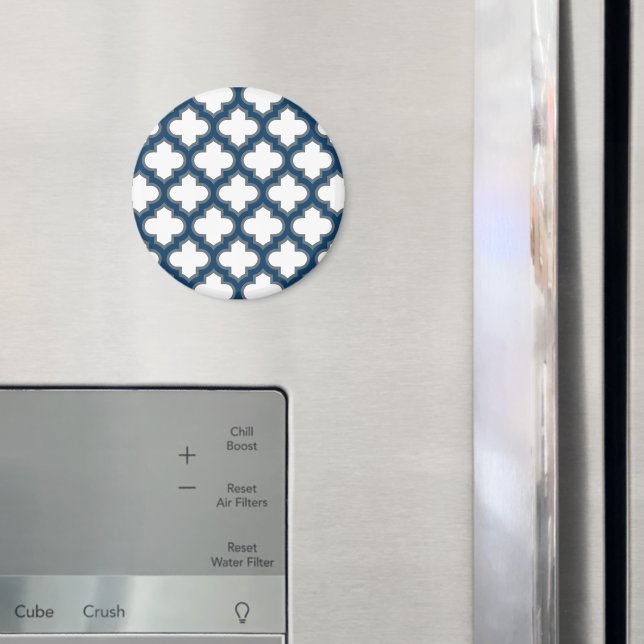 Imán Trellis azul blanco y naval, Entramado, Quatrefoil (In situ (nevera))