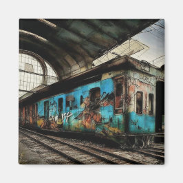 Imán Tren abandonado con arte urbano de grafitis en la