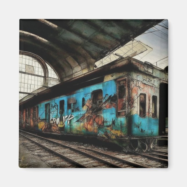 Imán Tren abandonado con graffiti arte urbano (Frente)