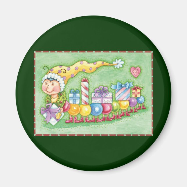 Imán Tren de oruga de Navidades con regalo (Frente)