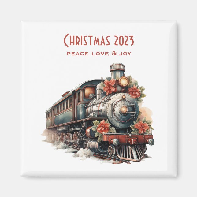 Imán Tren de vapor de época Navidades tradicionales (Frente)