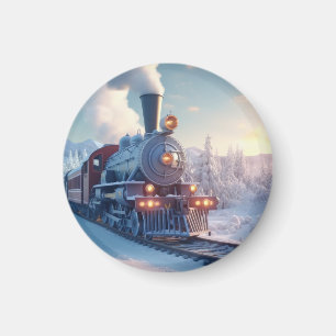 Imán Tren de Vapor Navideño Antiguo Nieve Bosque Congel
