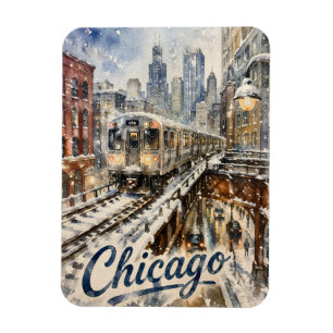 Imán Tren El de Chicago en la Nieve Invernal