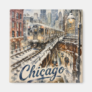 Imán Tren El de Chicago en la Nieve Invernal