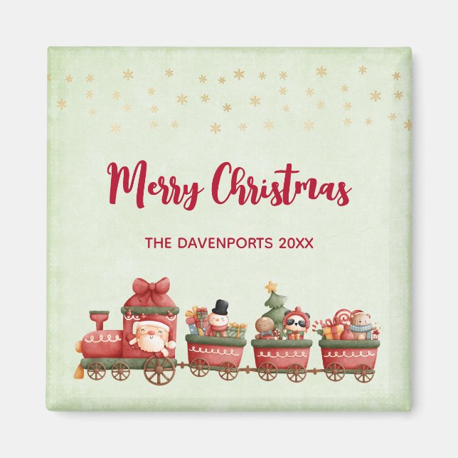 Imán Tren navideño bonito con juguetes navideños (Frente)