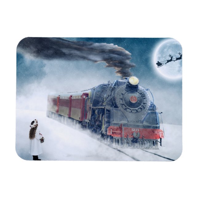 Imán Tren navideño de invierno con Chica (Horizontal)