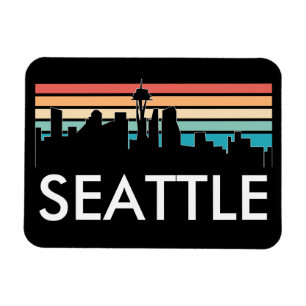 Imán Trendy Seattle Washington Retro Sunset Skyline