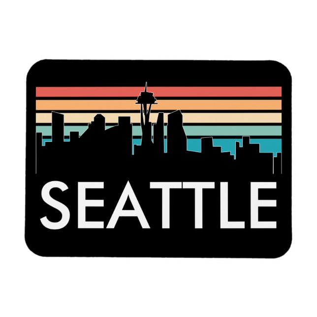 Imán Trendy Seattle Washington Retro Sunset Skyline (Horizontal)