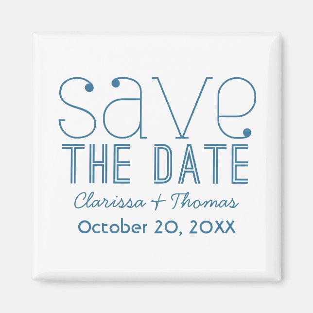 Imán Trendy Typography Save the Date Magnet, Blue (Frente)