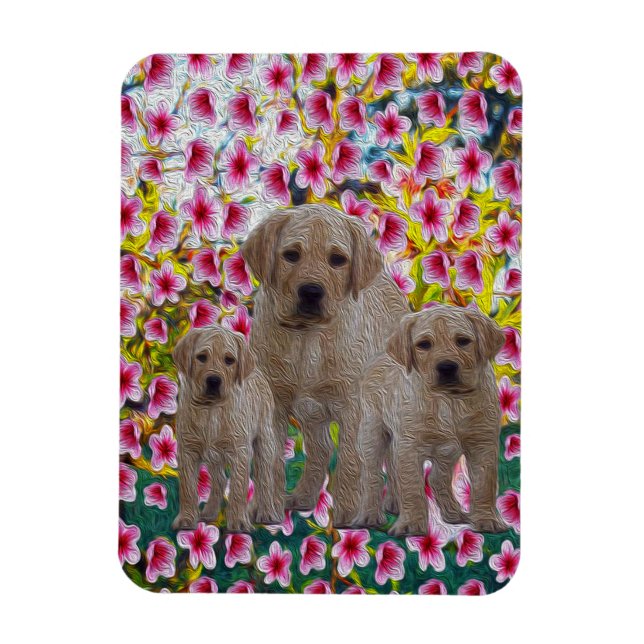 Imán Tres cachorros de Labrador con aceite pintado, (Vertical)