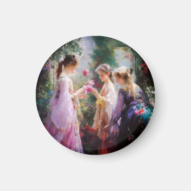 Imán Tres chicas jugando en el jardín (Frente)