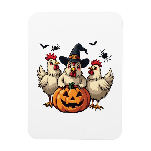 Imán Tres espeluznantes granjeros de pollo de Halloween (Vertical)