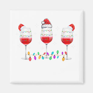 Imán Tres gafas de Navidades de vino iluminan Santa Hat
