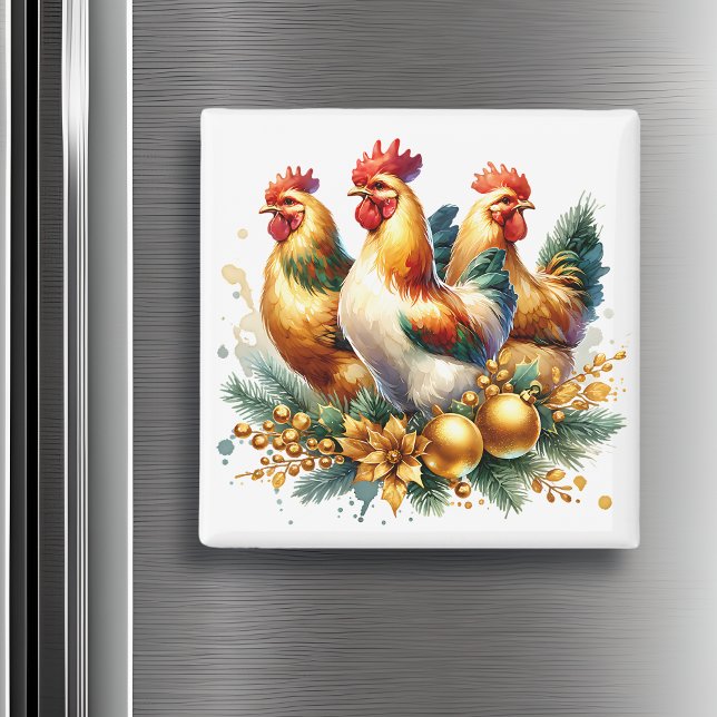 Imán Tres gallinas francesas | Doce días de Navidades (Subido por el creador)