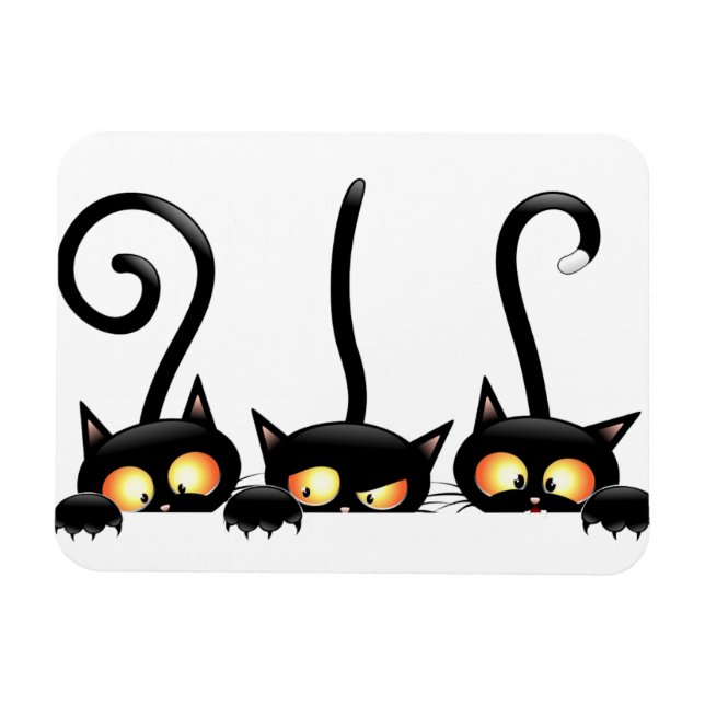 Imán Tres gatos negros curiosos (Horizontal)