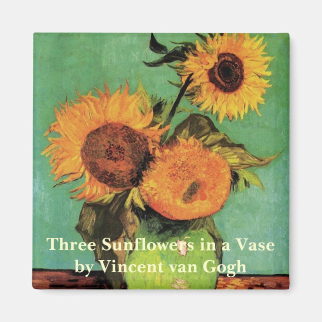 Imán Tres girasoles en una bolsa de Vincent van Gogh (Frente)
