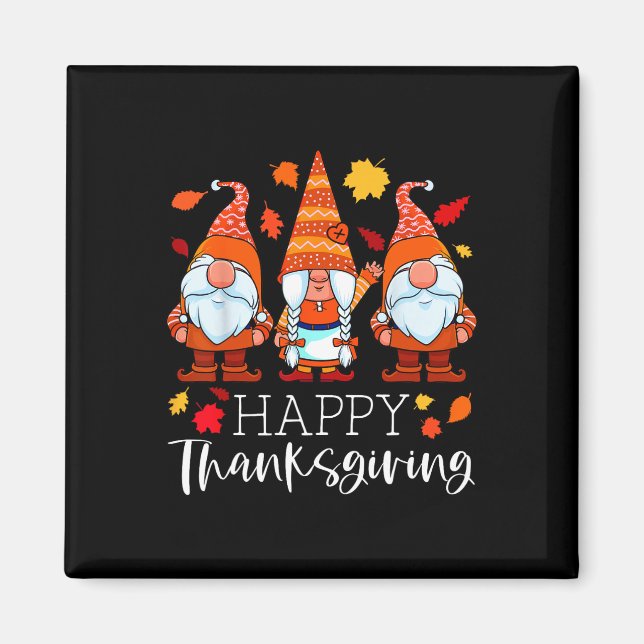 Imán Tres Gnomes Feliz Día de Acción de Gracias Gnomes  (Frente)